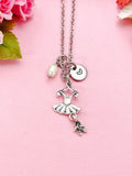Ballet Dress Pearl Charm Silver Necklace, Gifts for Ballet Dance Girls, N5175M