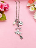 Ballet Dress Pearl Charm Silver Necklace, Gifts for Ballet Dance Girls, N5175M