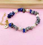 Lapis Lazuli Shell Pearl Bracelet, Gold Natural Gemstone Jewelry, N6299