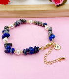 Lapis Lazuli Shell Pearl Bracelet, Gold Natural Gemstone Jewelry, N6299