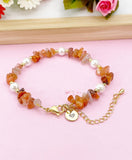 Carnelian Shell Pearl Bracelet, Gold Natural Carnelian Gemstone Jewelry, N6301