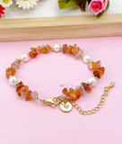 Carnelian Shell Pearl Bracelet, Gold Natural Carnelian Gemstone Jewelry, N6301