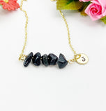 Obsidian Necklace, Gold Natural Obsidian Gemstone Jewelry, Bracelet Option, N6308