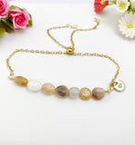 Moonstone Bracelet, Gold Natural Multi Moonstone Gemstone Jewelry, Necklace Option, N6311