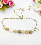Moonstone Bracelet, Gold Natural Multi Moonstone Gemstone Jewelry, Necklace Option, N6311