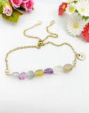 Fluorite Bracelet, Gold Natural Fluorite Gemstone Jewelry, Necklace Option, N6316
