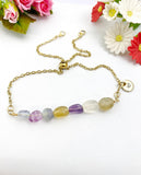Fluorite Bracelet, Gold Natural Fluorite Gemstone Jewelry, Necklace Option, N6316