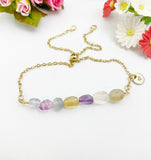 Fluorite Bracelet, Gold Natural Fluorite Gemstone Jewelry, Necklace Option, N6316