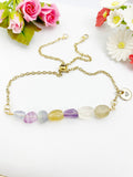 Fluorite Bracelet, Gold Natural Fluorite Gemstone Jewelry, Necklace Option, N6316