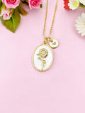 Aster Necklace, Gold Necklace, Mother of Pearl, September Flower, Birthday Gifts, N4883I