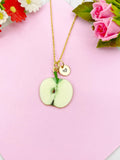 Apple Slice Charm Gold Necklace, Green Apple, Foodie Jewelry, N6160