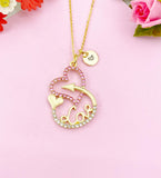 Arrow Heart with Love Charm Gold Necklace, Pink Gold, Heart Jewelry, N6162
