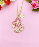 Arrow Heart with Love Charm Gold Necklace, Pink Gold, Heart Jewelry, N6162