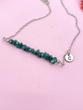 Silver Natural Malachite Necklace, Natural Malachite Gemstone Jewelry, Bracelet Option, N5877S