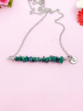 Silver Natural Malachite Necklace, Natural Malachite Gemstone Jewelry, Bracelet Option, N5877S