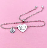 Silver Matron of Honor Bracelet, Gold or Silver Heart Matron of Honor Jewelry, Wedding Gift, D579S