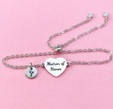 Silver Matron of Honor Bracelet, Gold or Silver Heart Matron of Honor Jewelry, Wedding Gift, D579S