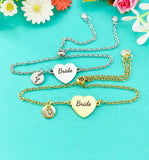 Bride Bracelet, Gold or Silver Heart Bride Jewelry, Wedding Gift, D581