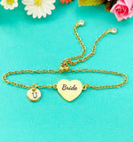 Gold Bride Bracelet, Gold or Silver Heart Bride Jewelry, Wedding Gift, D581G