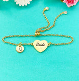 Gold Bride Bracelet, Gold or Silver Heart Bride Jewelry, Wedding Gift, D581G