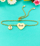 Gold Bride Bracelet, Gold or Silver Heart Bride Jewelry, Wedding Gift, D581G