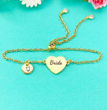 Gold Bride Bracelet, Gold or Silver Heart Bride Jewelry, Wedding Gift, D581G