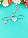 Silver Bride Bracelet, Gold or Silver Heart Bride Jewelry, Wedding Gift, D581S