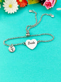 Silver Bride Bracelet, Gold or Silver Heart Bride Jewelry, Wedding Gift, D581S