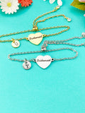 Bridesmaid Bracelet, Gold or Silver Heart Bridesmaid Jewelry, Perfect Wedding Gift, D582