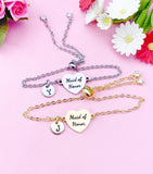 Maid of Honor Bracelet, Gold or Silver Heart Maid of Honor Jewelry, Wedding Gift, D580