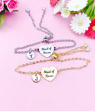 Maid of Honor Bracelet, Gold or Silver Heart Maid of Honor Jewelry, Wedding Gift, D580