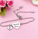 Silver Maid of Honor Bracelet, Gold or Silver Heart Maid of Honor Jewelry, Wedding Gift, D580S