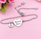 Silver Maid of Honor Bracelet, Gold or Silver Heart Maid of Honor Jewelry, Wedding Gift, D580S