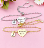 Matron of Honor Bracelet, Gold or Silver Heart Matron of Honor Jewelry, Wedding Gift, D579