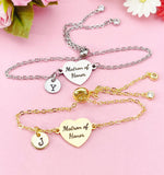 Matron of Honor Bracelet, Gold or Silver Heart Matron of Honor Jewelry, Wedding Gift, D579