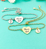 Flower Girl Bracelet, Gold or Silver Heart Flower Girl Jewelry, Perfect Flower Girl Wedding Gift, D583