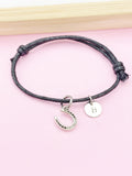 Horseshoe Charm Adjustable Waxed Cord Bracelet, Horse Lover Jewelry, N6207L