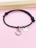 Horseshoe Charm Adjustable Waxed Cord Bracelet, Horse Lover Jewelry, N6207L