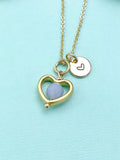 Angelite Heart Necklace in Gold, Natural Angelite Gemstone Jewelry, N6342H