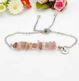 Silver Strawberry Quartz Bracelet, Natural Strawberry Quartz Gemstone Jewelry, N6120S