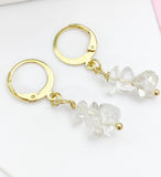 Quartz Earrings in Gold or Silver, Natural Quartz Gemstone Jewelry, N6348