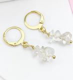 Quartz Crystal Earrings in Gold or Silver, Natural Quartz Rock Crystal Gemstone Jewelry, N6348