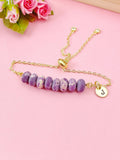 Natural Regalite Imperial Jasper Sea Sediment Jasper Bracelet, Purple, Gold Natural Gemstone Jewelry, N6361B