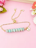 Natural Regalite Imperial Jasper Sea Sediment Jasper Bracelet, Pale Turquoise, Gold Natural Gemstone Jewelry, N6362B