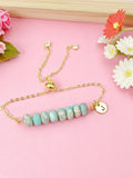 Natural Regalite Imperial Jasper Sea Sediment Jasper Bracelet, Pale Turquoise, Gold Natural Gemstone Jewelry, N6362B
