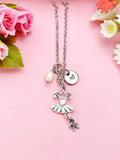 Ballet Dress Pearl Charm Silver Necklace, Gifts for Ballet Dance Girls, N5175M