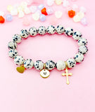 Dalmatian Jasper Bracelet in Gold or Silver, Natural Dalmatian Jasper Gemstone Jewelry, N6374