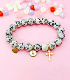 Dalmatian Jasper Bracelet in Gold or Silver, Natural Dalmatian Jasper Gemstone Jewelry, N6374
