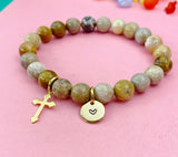 Fossil Coral Bracelet in Gold or Silver, Natural Fossil Coral Gemstone Jewelry, N6382