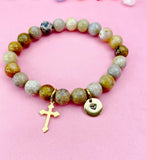 Fossil Coral Bracelet in Gold or Silver, Natural Fossil Coral Gemstone Jewelry, N6382